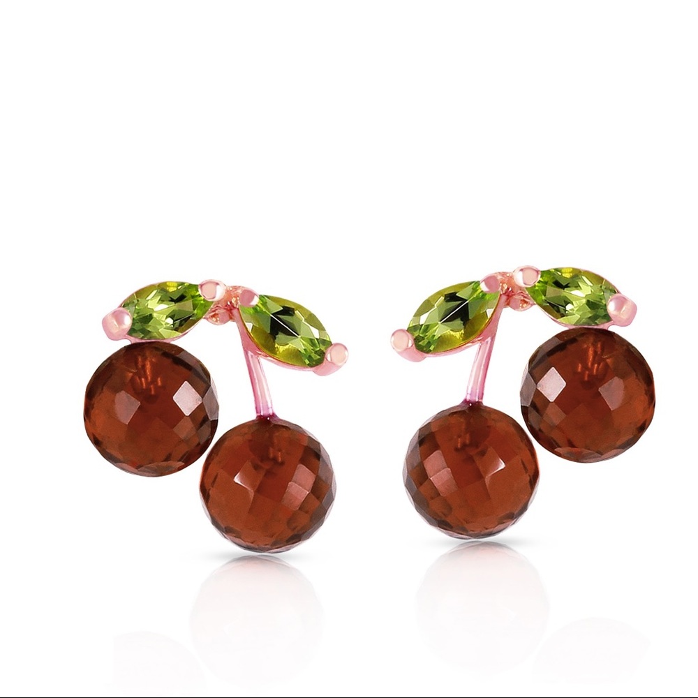 🌞🍒14K SOLID GOLD EARRINGS WITH GARNETS/ PERIDOTS - Picture 4 of 5